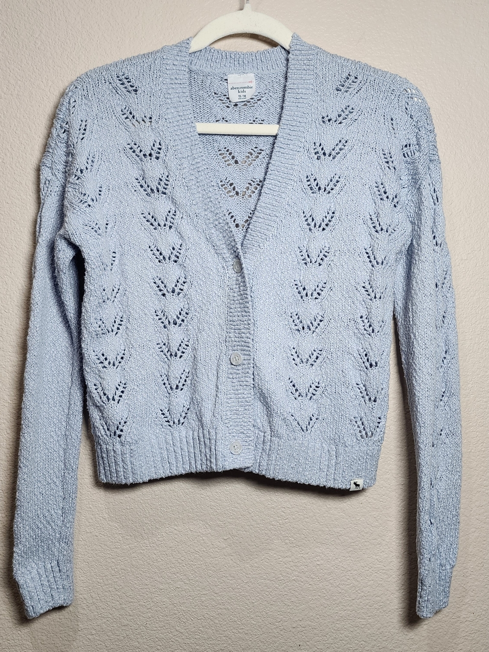 Abercrombie & Fitch Kids Light Blue Knit Openwork V‑Neck Cardigan
